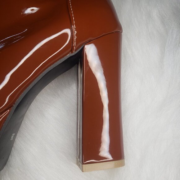 BROWN PLATFORM PATENT GOGO BOOTS - Picture 7 of 7